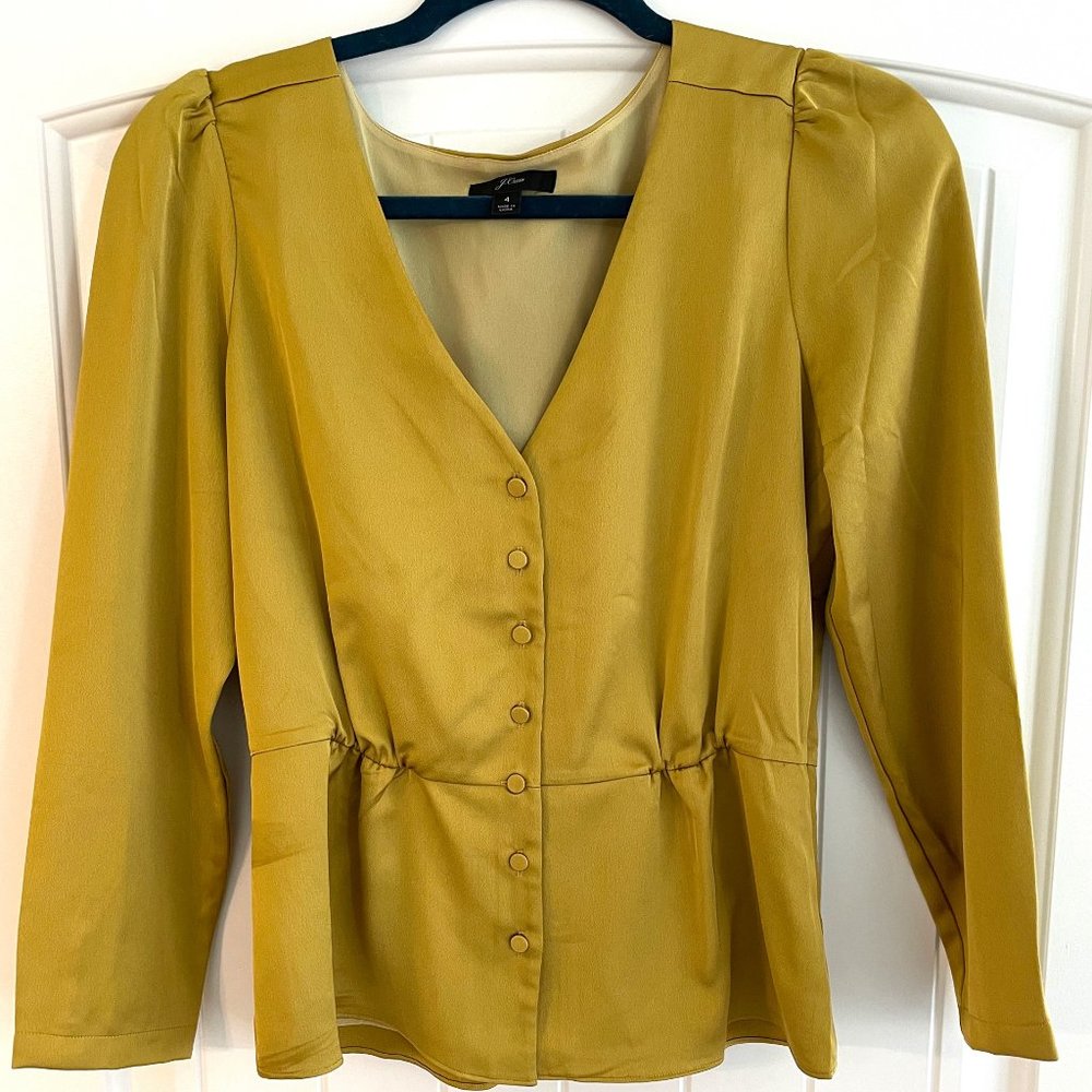 J.Crew Chartreuse Satin Blouse—Size 4